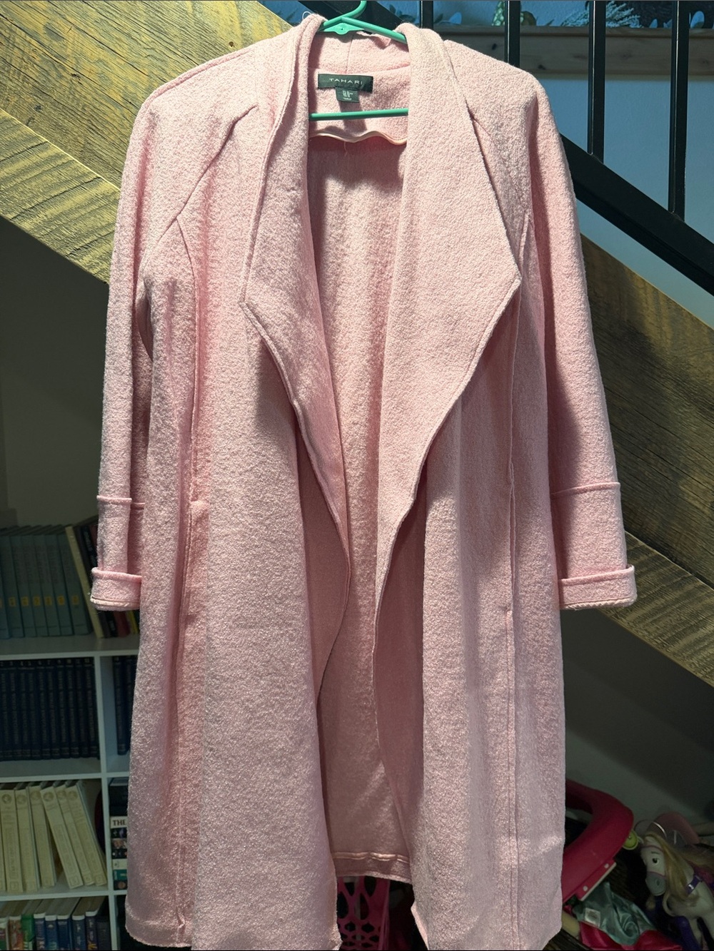 Tahari Blush Pink Draped Open-Front Robe Coat